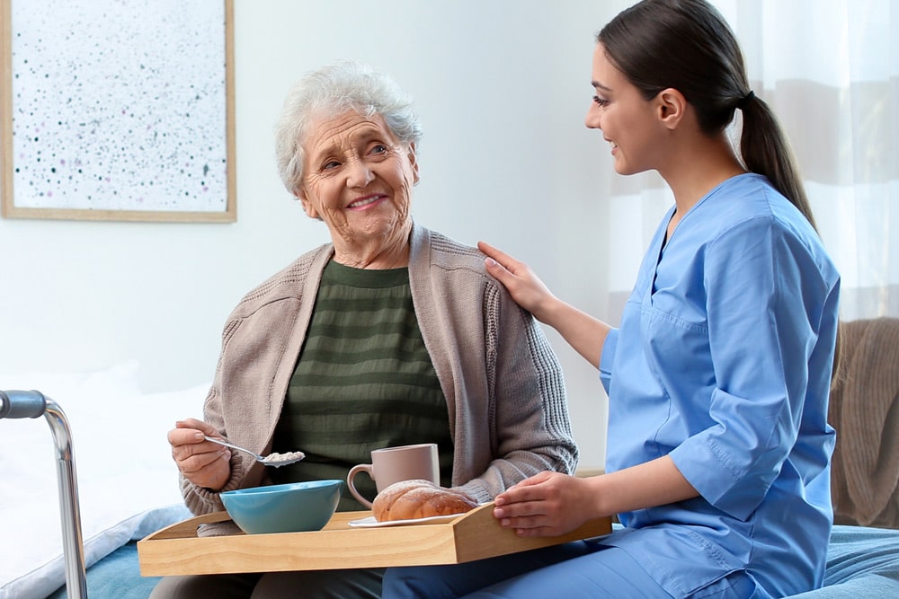 health care worker with elderly woman